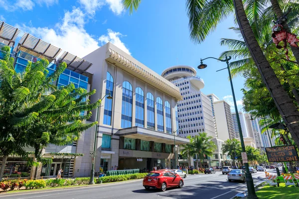 Honolulu Havaí Dezembro 2018 Vista Avenida Kalakaua Alinhada Famoso Distrito — Fotografia de Stock