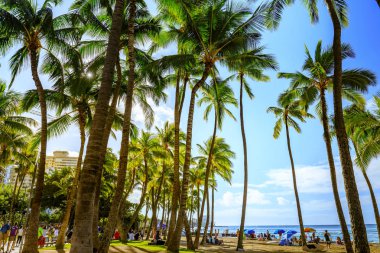 Honolulu, Hawaii - 25 Aralık 2018: Oahu Beach Waikiki, Honolulu