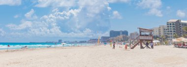 Karayip Denizi 'ndeki Cancun plajı manzarası. Egzotik Cennet. Seyahat, Turizm ve Tatil Konsepti