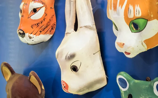 Retro soviet animal masks made of papier-mache and used by children for New Year parties in 20th century