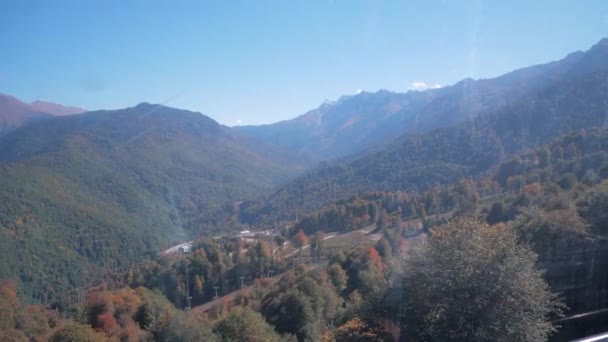 Widok Kabiny Funicular Piękne Góry Przekazywanie Kabel Road Gondole Jasny — Wideo stockowe