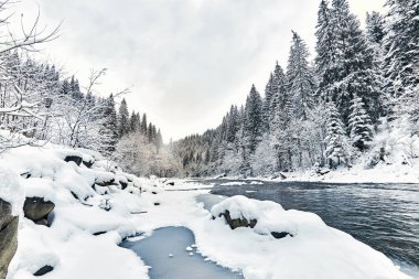 Kış kanyonda güzel nehir manzarası.