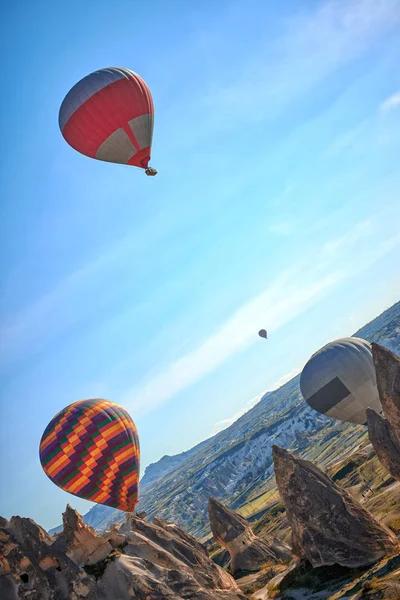 Mountain landscape with large balloons in a short summer season in the afternoon.