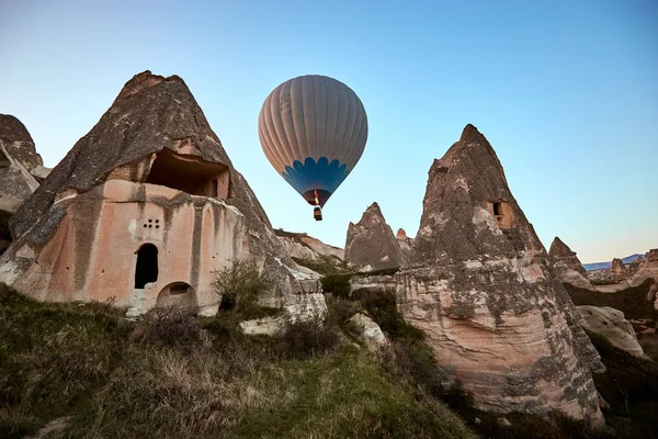Beautiful balloons against the backdrop of a mountain landscape in the summer.