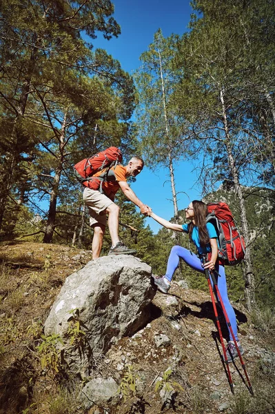 Coup Main Pour Une Fille Haute Montagne Dans Une Randonnée — Photo