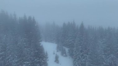 Bir kış manzarasının insansız hava aracı videosu. Bir başka güzel manzara. Dağlardan ve vadilerden oluşan bir manzara.