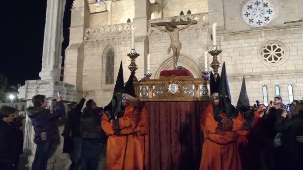 Valladolid Espanha Março 2018 Desfile Religioso Noite Semana Santa — Vídeo de Stock