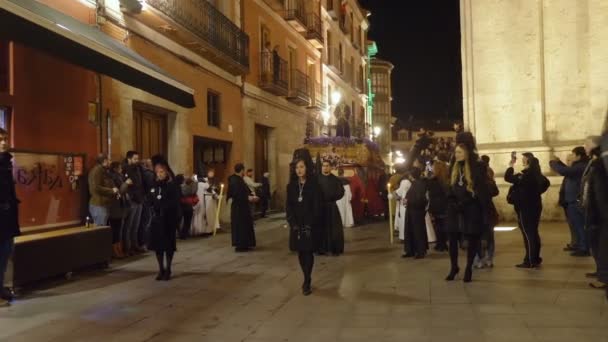 Valladolid Spanje Maart 2018 Religieuze Parade Nachts Semana Santa — Stockvideo