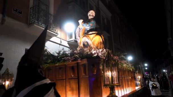 Valladolid Spanien Mars 2018 Religiösa Parad Natten Semana Santa — Stockvideo