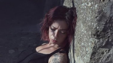 portrait of violence, sadness, depression, wounded young woman