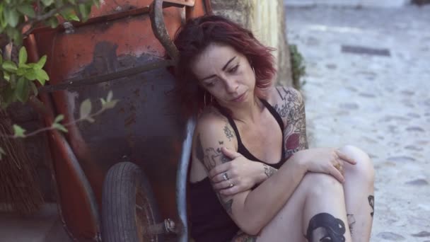 Portrait Violence Sadness Depression Wounded Young Woman — Stok video