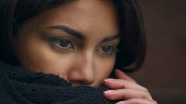 Sad Thoughtful Beautiful Asian Woman Close — Stock Video