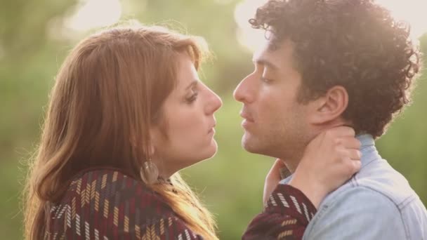 公園でキスしてるカップル夏時間ロマンス愛 — ストック動画