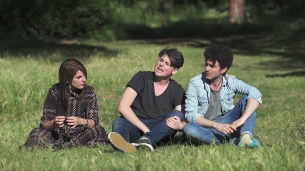 Retrato Tres Amigos Despreocupados Divirtiéndose Aire Libre Verano Tiempo Libre — Vídeo de stock