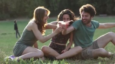 Parkta kadeh kaldıran neşeli arkadaşlara yaklaş özgürlük, mutluluk, neşe