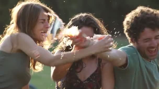 Amigos Engraçados Torrada Parque Piadas Alegria Torradas — Vídeo de Stock