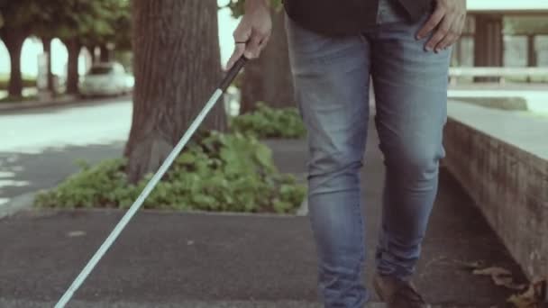 Ceguera Discapacidad Independencia Joven Ciego Caminando Por Calle — Vídeos de Stock