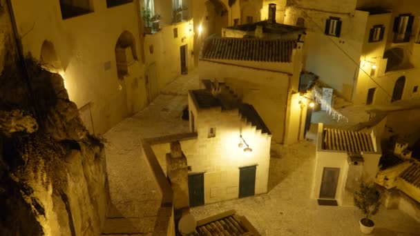 Piękny Sugestywny Widok Miasta Matera Nocy Włochy — Wideo stockowe