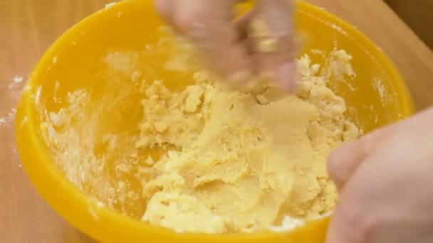 Close View Woman Hands Making Dough — Stock Video