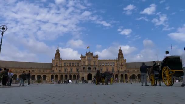 Portret Van Van Overvolle Plaza Espana Sevilla Spanje — Stockvideo