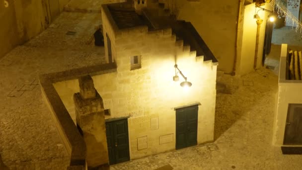 Suggestives Porträt Der Matera Bei Nacht Italien — Stockvideo