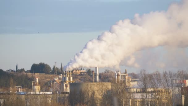 炼油厂排放烟雾全景 2018年4月 西班牙 — 图库视频影像
