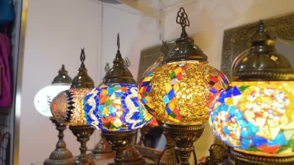 Colorful Arabic Lamps Displayed Gift Shop — Stock Video