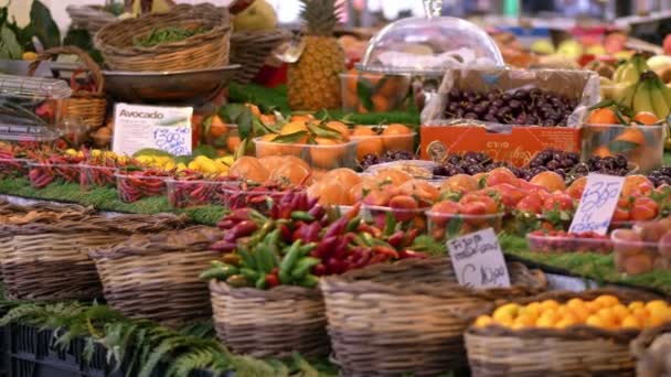 Groenten Fruit Markt Verse Groenten Fruit Het Display — Stockvideo