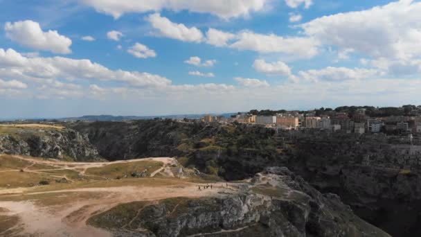 Matera Basilicata Talya Nın Tarihi Kentin Peyzaj — Stok video