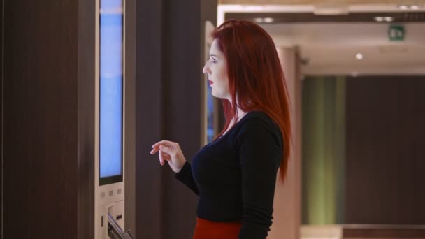 Beautiful Woman Vending Machine Choosing Product Buy — Stock Video