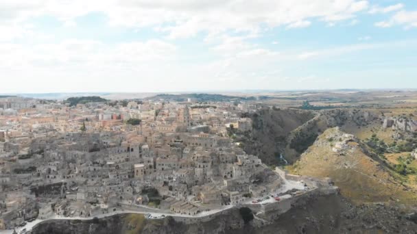 Landschaft Der Altstadt Von Matera Basilikata Italien — Stockvideo