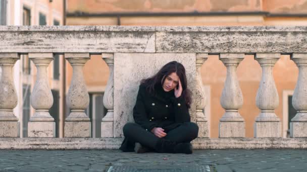 Loneliness Depression Sadness Depressed Ung Kvinna Sitter Gatan — Stockvideo