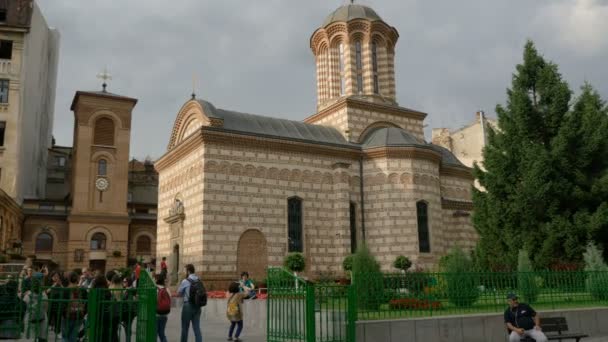 Внушительный Вид Biserica Curtea Veche May 2018 Bucharest Romania — стоковое видео