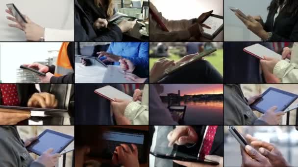 Multischermo Delle Mani Delle Persone Utilizzando Tablet Digitale Modernità Persone — Video Stock