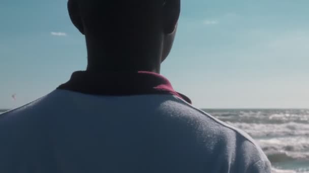 Young Black Man Beach — Stock Video