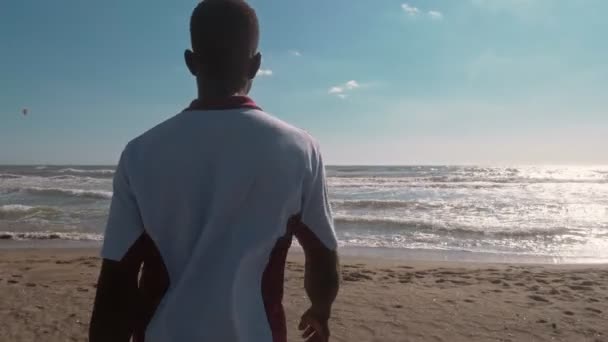 Young Black Man Beach — Stock Video