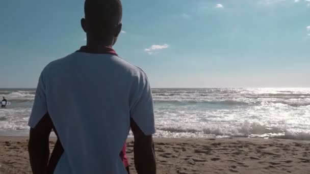 Young Black Man Beach — Stock Video