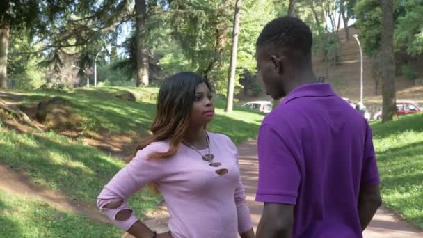Young African Couple Arguing Park Conflict Break — 비디오