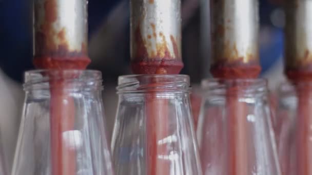Наполнение Бутылок Томатным Соусом Факториятоматных Соусов Сделано Италии — стоковое видео