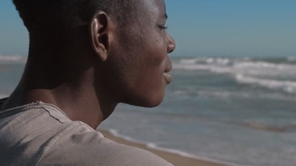 Young Black Man Beach — Stock Video