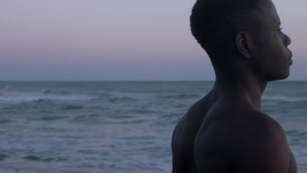 Pensif Jeune Homme Africain Poitrine Nue Contemple Horizon Afrique Patrie — Video