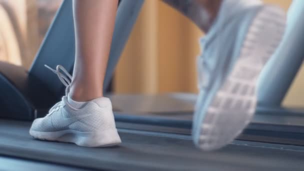 Pernas Mulher Correndo Uma Esteira Ginástica Força Treinamento Câmera Lenta — Vídeo de Stock