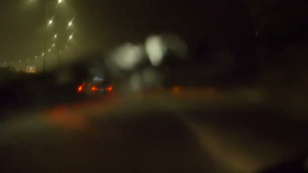 Rainy Night Cities Traffic Caution Car Driving Rainy Night City — Stock Video