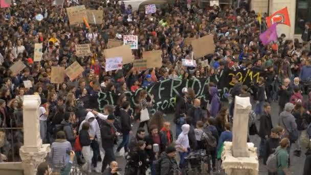 Rom Italien Mars 2019 Studenter Marscherar Rom Vid Global Climate — Stockvideo