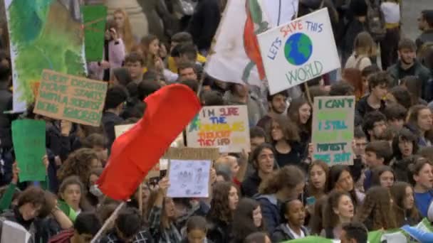 Rome Maart 2019 Studenten Marcheren Rome Tijdens Global Climate Strike — Stockvideo