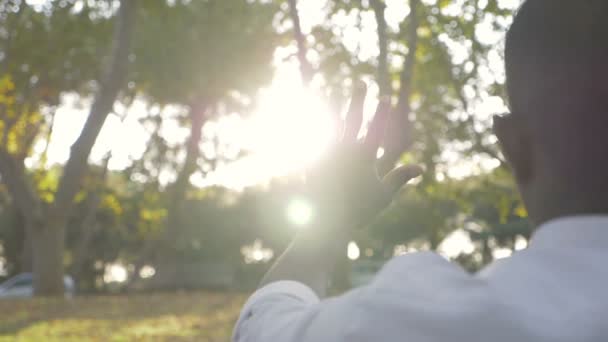 Confiado Guapo Solitario Joven Negro Disfrutando Puesta Sol Ciudad — Vídeos de Stock