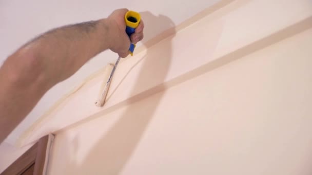 Parede Pintura Mão Trabalhador — Vídeo de Stock