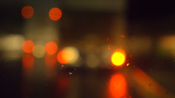 Noche Lluviosa Ciudades Tráfico Precaución Conducir Coche Noche Lluviosa Ciudad — Vídeo de stock