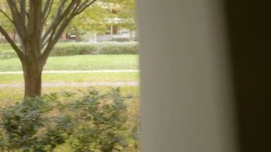 Sonbahar parkında yürüyen bir adam.