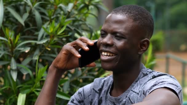 African American Man Using Smart Phone City Handsome Young Man — Stock Video